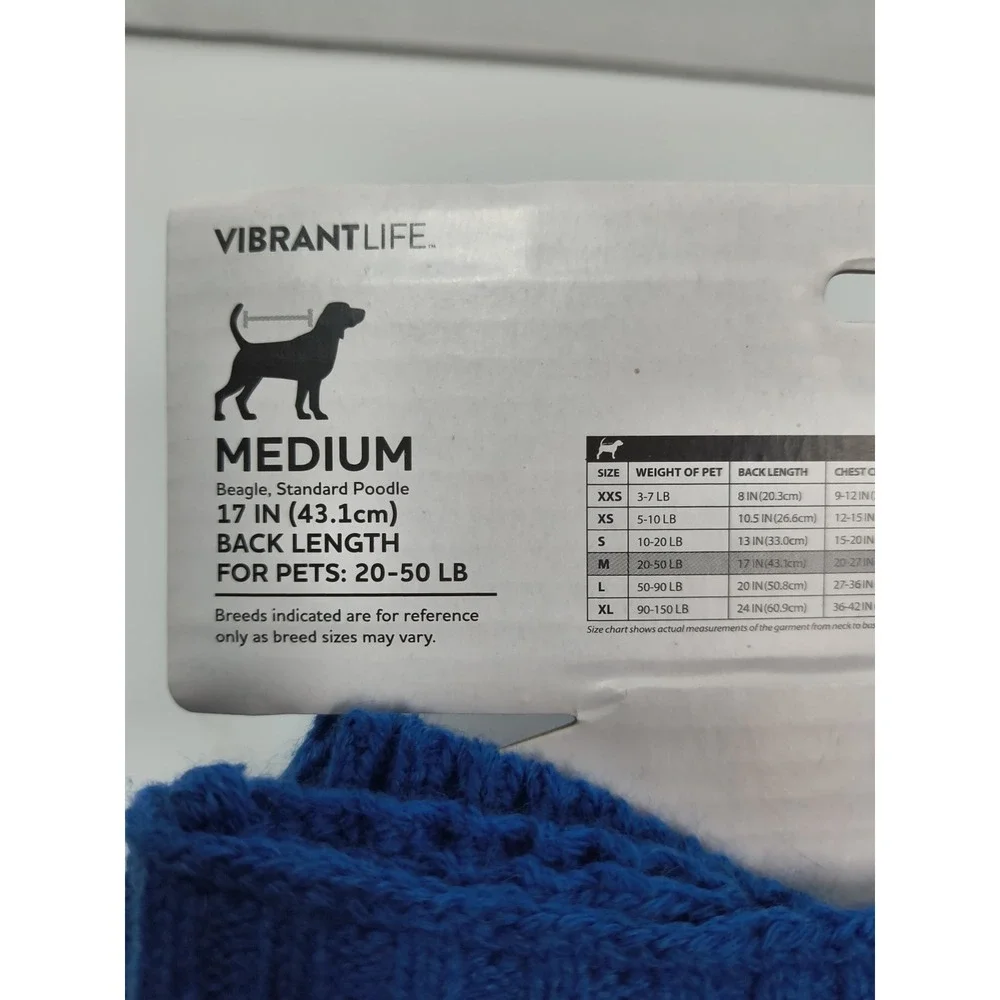 New Vibrant Life Dog Pet Sweater Sz M Blue Snowflakes Pattern Knit 17